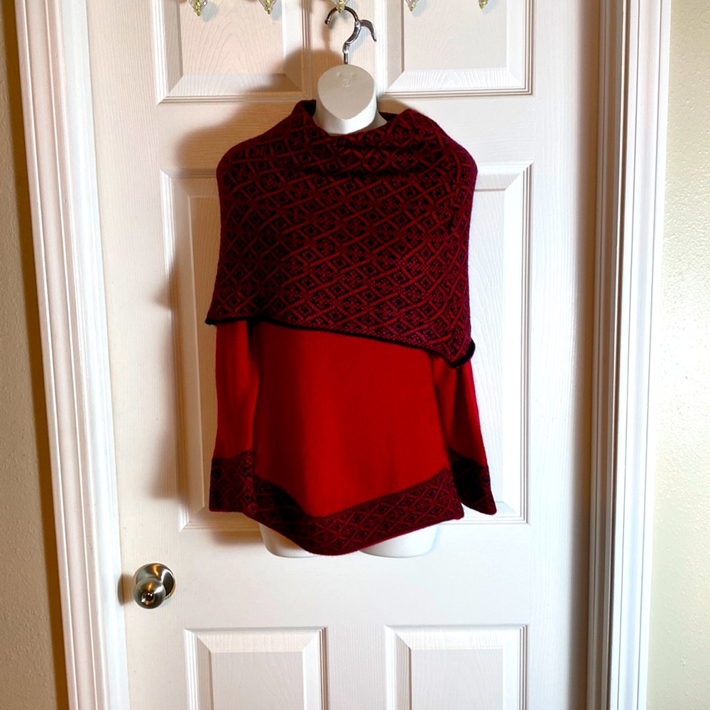 Women’s AlpaPeru Alpaca Cowl Neck/Poncho Sweater Black & Red Size S Peru